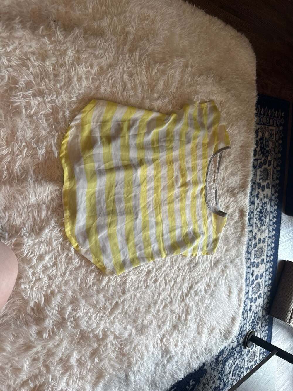 Rewind Women's Yellow and White Striped Short Sleeve Top with Lace Back Detail